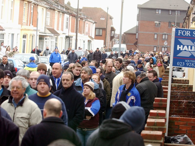Pompey fans queue for FA Cup tickets for the Blues' replay against Liverpool in February 2004.
