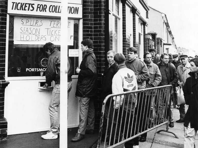 The queue for FA Cup fifth-round Pompey v Spurs tickets in 1991.
