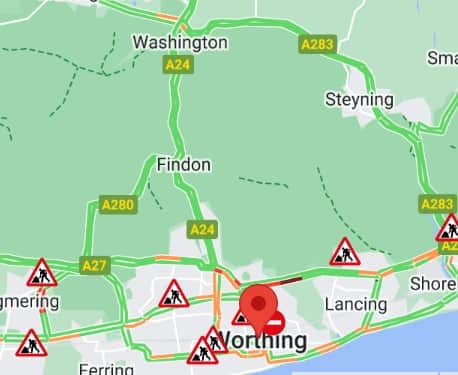 An AA Traffic map shows there are no longer any queues on the A24
