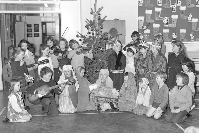 Pupils of Fulwell Junior School in a concert and Nativity play in 1974.