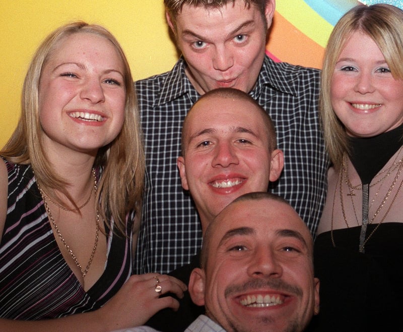 Katie Barnes, Andy Siddall, Andy Bratton, Ryan Underhay and Rachel Pheasey at the Stardust nightclub on Cambridge Street in Sheffield city centre in November 2003