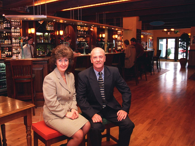 Jim and Debra Bollard inside  Bar Centro, on Cambridge Street, Sheffield city centre, in 1998