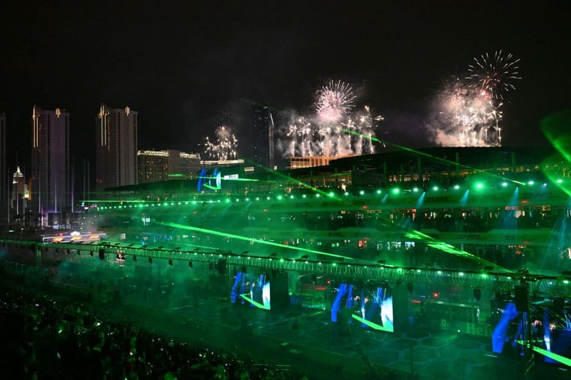 The Las Vegas F1 weekend begins with a bang as a firework display is set off over the desert track.