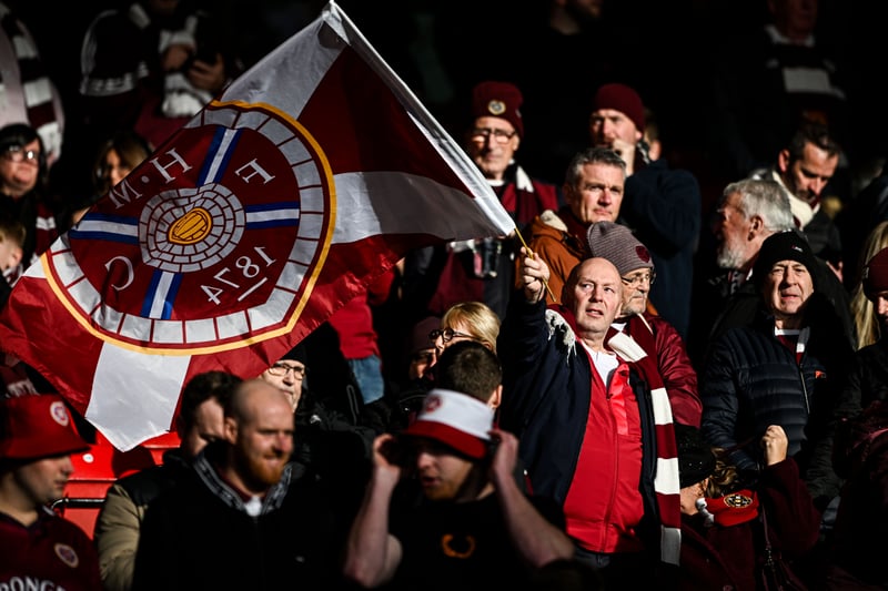 The Hearts flag and emblem is waved at Hampden Park.