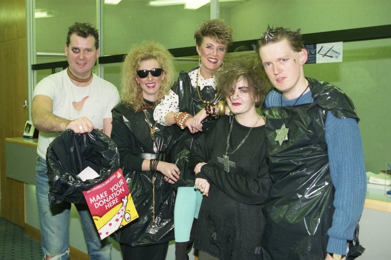 Woolwich Building Society staff dressed as punks in 1991.