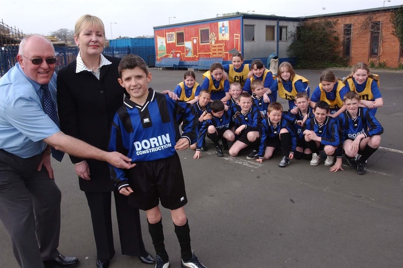 Grangetown Primary football and netball teams posed in their new kit in 2003.