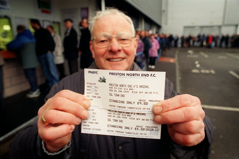 A delighted Joe Meehan with two tickets for Preston North End v Arsenal in the third round of the 1999 FA Cup after two-and-a-half hours spent in the queue.