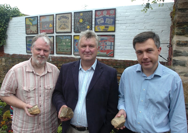 Pictured celebrating the 20th anniversary of Bethany School, on Finlay Street, Sheffield, are chair of governors Geoff Lawrence, headteacher Ken Walze and Steve Warburton, the first chair of govenors. Each is holding a stone to add to the garden fountain