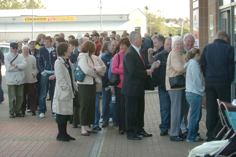 These fans are Wembley-bound as they near the end of the queue for 2009-10 Championship play-off final tickets.