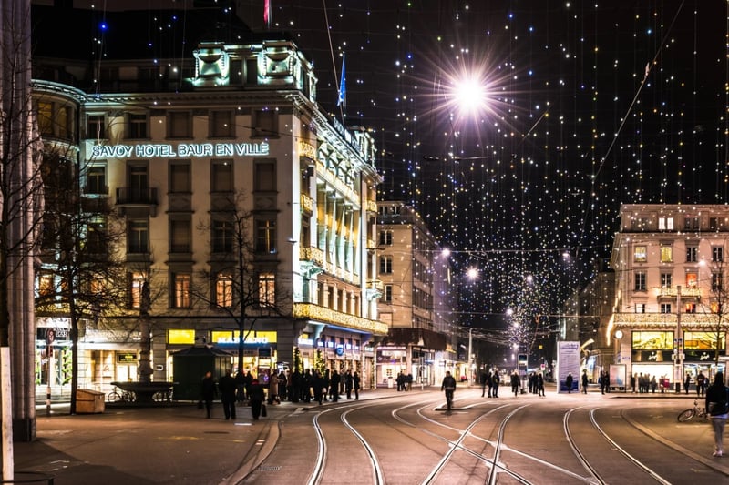 Bahnhofstrasse’s ‘Lucy’ Christmas lights named after the Beatles song "Lucy in the Sky with Diamonds" dazzle above the luxe shopping street during the festive season. You can find these lights in Zurich, Switzerland.