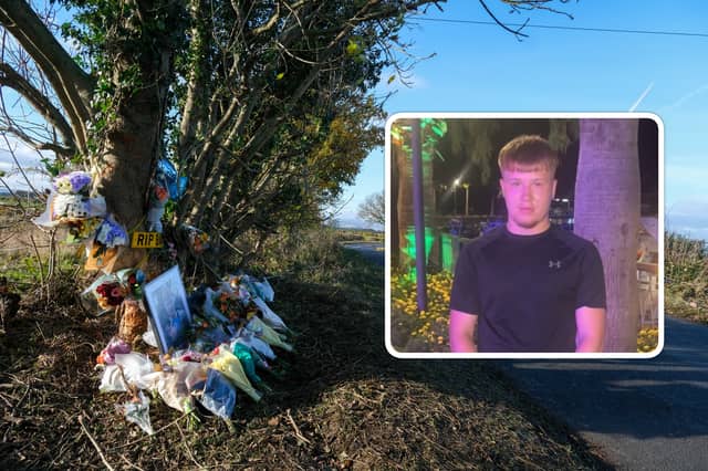 Tributes on Pennyhill Lane at Ulley to Dylan Houghton who lost his life after the car he was driving collided with a tree.