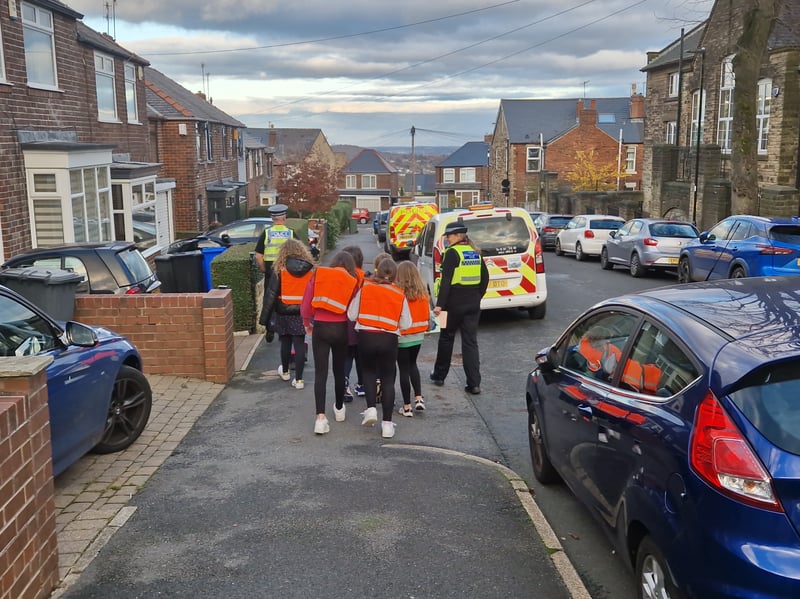 Youngsters on patrol outside Westways Primary school in the new Good / Bad Parking scheme. Picture: David Kessen
