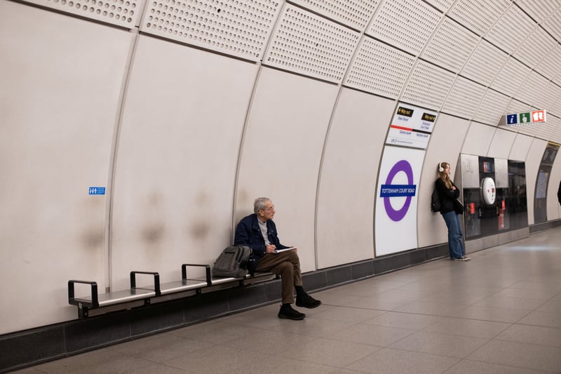 'Ghost' marks left by commuters at Tottenham Court Road on TfL's Elizabeth line, London. (Photo by Tony Kershaw/SWNS)