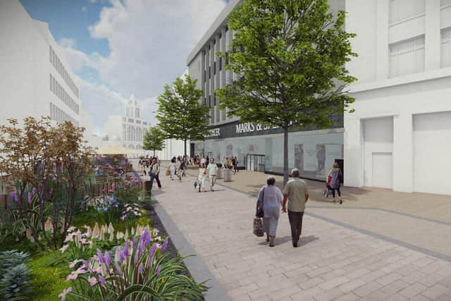 Fargate is having a multi-million pound revamp with money from the Government's Future High Street Fund. Tram tracks and imported Italian cobbles laid in the 1990s are being ripped up and replaced with paving.
Drawings also show huge flowerbeds and outdoor seating, signalling the street’s shift from retail to food, drink, leisure and culture.