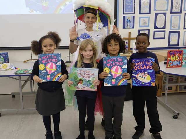 Children's author, Caryl Hart, visited Emmaus Catholic and Church of England Primary School in Sheffield after 116 local primary schools received around £2,000 worth of book donations from Bookmark Reading Charity. (Photo courtesy of Bookmark Reading Charity)