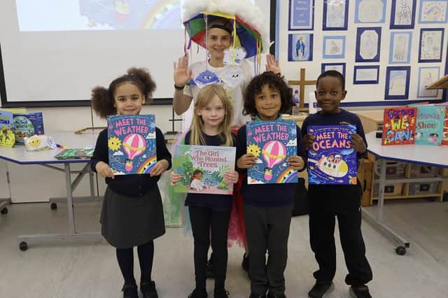 Children's author, Caryl Hart, visited Emmaus Catholic and Church of England Primary School in Sheffield after 116 local primary schools received around £2,000 worth of book donations from Bookmark Reading Charity. (Photo courtesy of Bookmark Reading Charity)