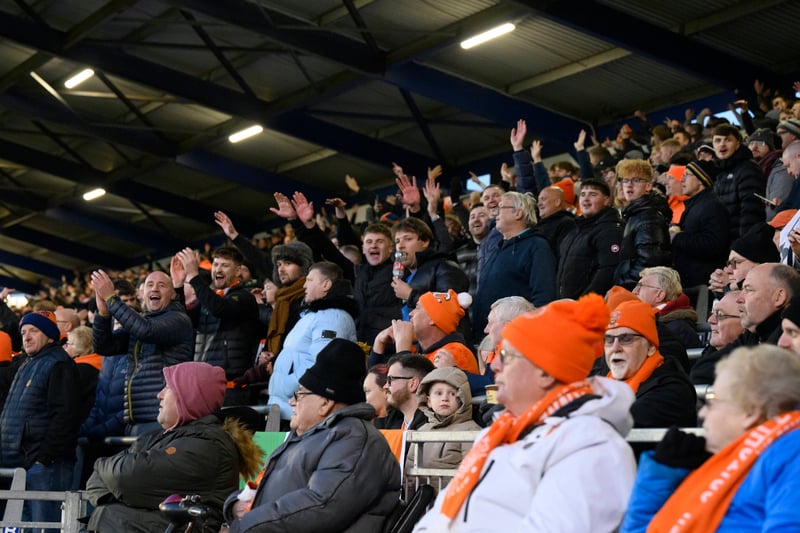 Blackpool fans enjoying Saturday's 4-0 win at Portsmouth.