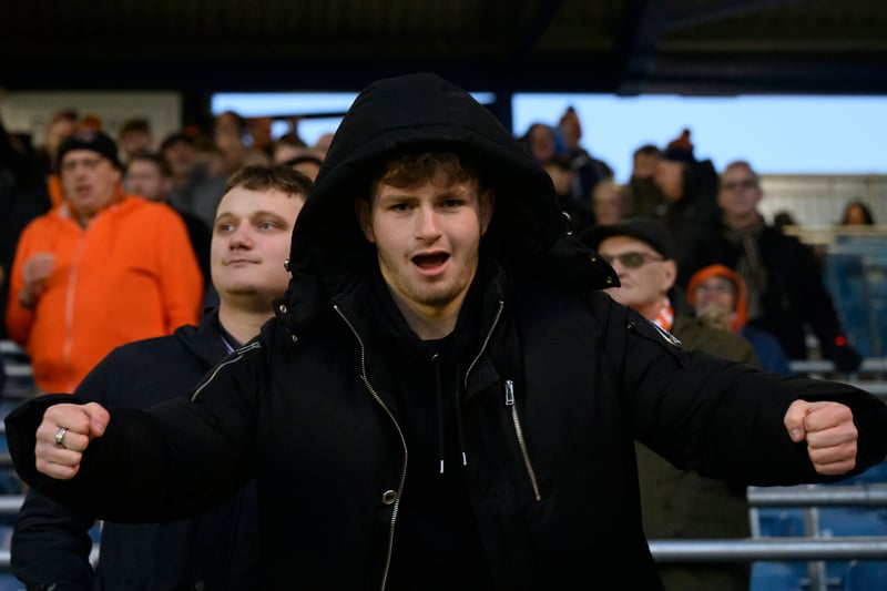 This fan was clearly happy to be present at Fratton Park on Saturday.