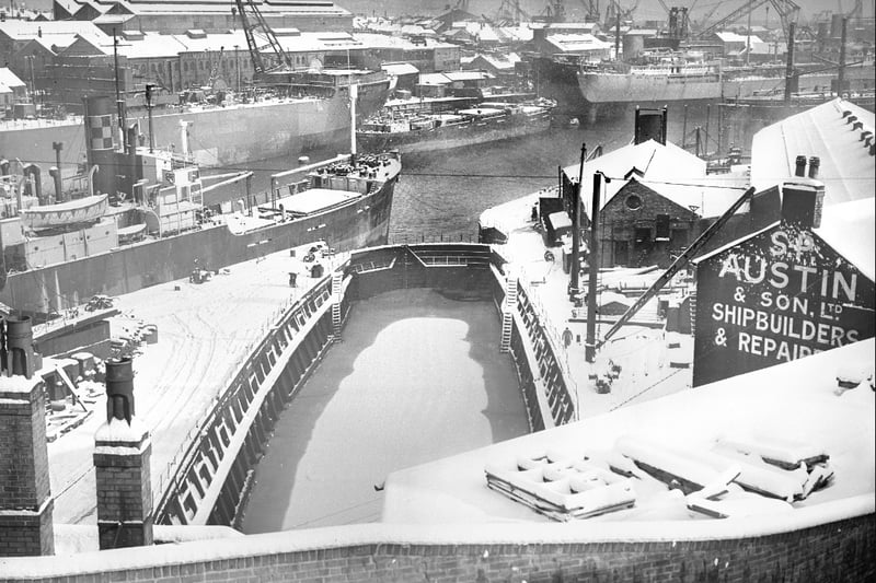 Winter in the Wear Dockyard at Austin and Pickersgill in 1955.