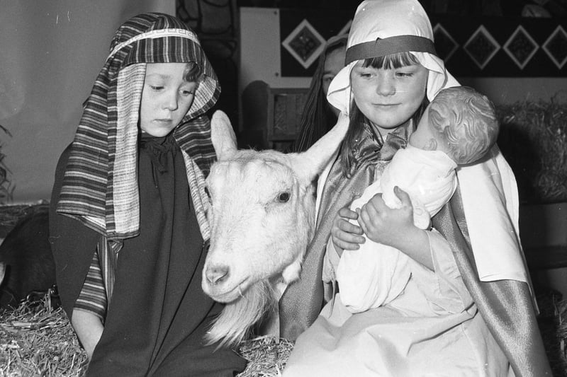 Town End Farm Primary School's Nativity in 1988 starred Gordon Lowson 7 and Vicky Sullivan 6 as well as this friendly goat.