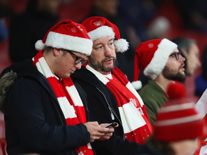 Arsenal fans in festive attire during a thrilling 3-3 draw with Liverpool. Alexis Sanchez, Mesut Ozil and Granit Xhaka were the scorers in a six-goal thriller. (Getty Images)