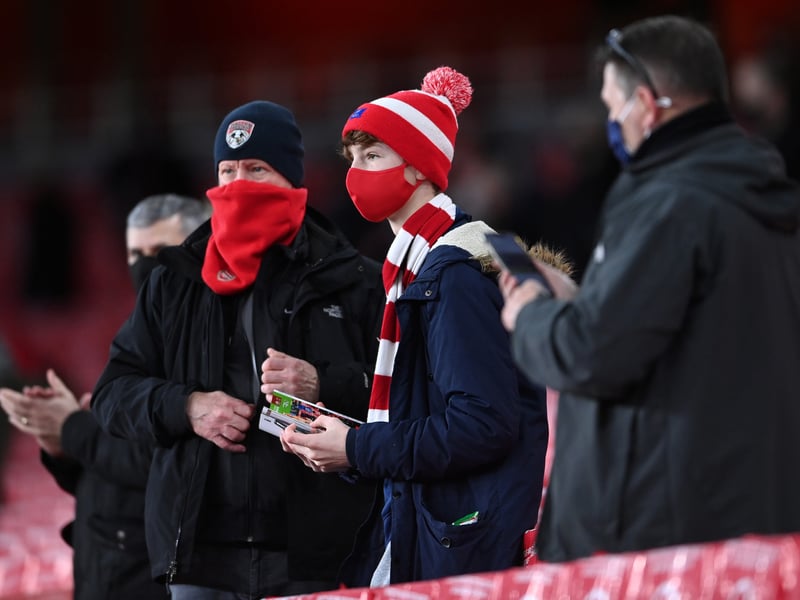 2000 Arsenal fans made their return to the Emirates for Premier League football during the pandemic. The Gunners were on the end of a 1-0 defeat with Pierre-Emerick Aubamyeng scoring an own goal. (Getty Images)