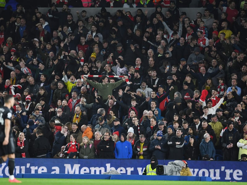 Arsenal fans ended 2022 top of the table after a 4-2 victory at Brighton. Bukayo Saka, Martin Odegaard, Gabriel Martinelli and Eddie Nketiah were the goalscorers. (Getty Images)