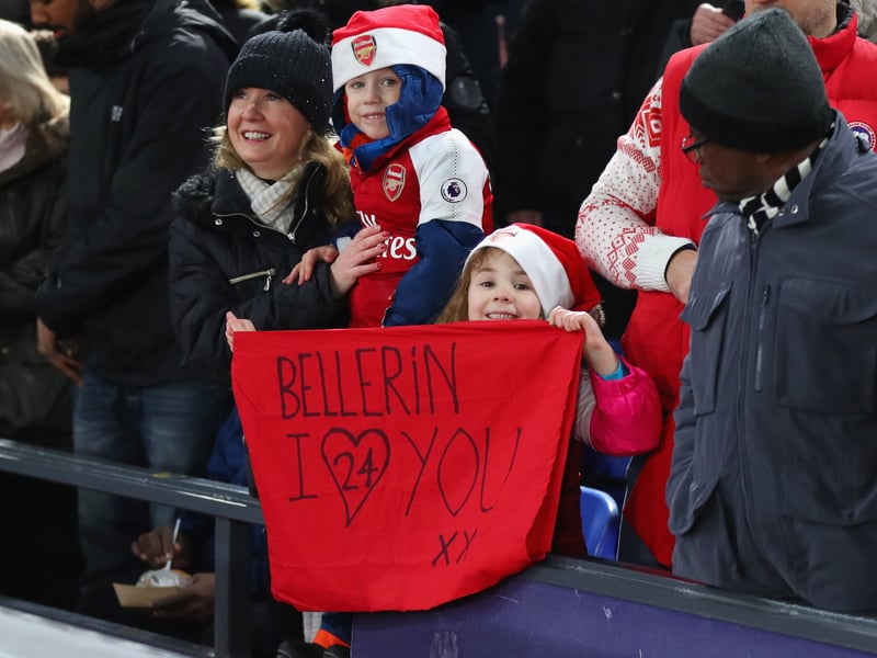 A young Arsenal fan shows support for Hector Bellerin during a thrilling 3-2 away victory at Crystal Palace. (Getty Images)