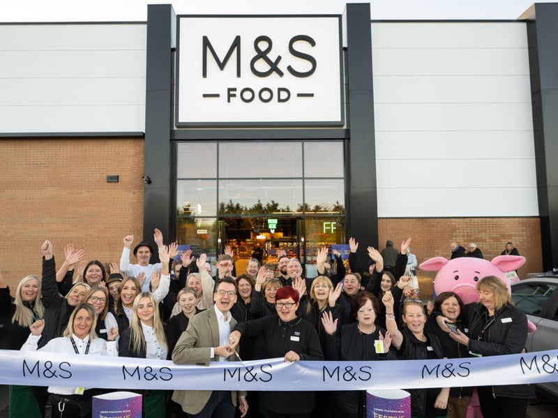 Staff outside the new M&S Foodhall at Peel’s Barnsley Retail Park on Harborough Hill Road, Barnsley S71 1JE on its opening day