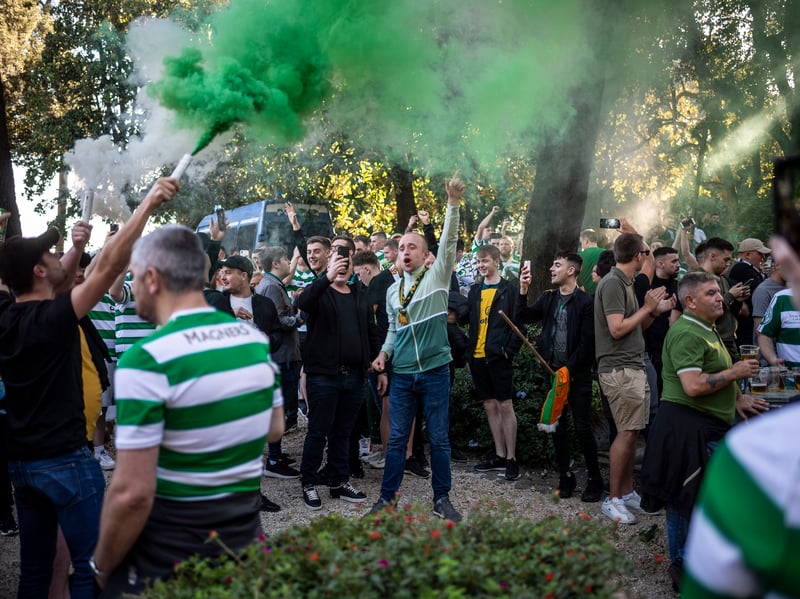 Celtic supporters had gathered near the Piazza del Popolo and set off flares as the celebrations commenced.