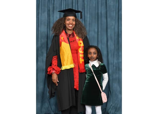 SHU graduate Yordanos Gebrehiwo, who came to Sheffield in 2014 after fleeing war in her home country of Ethiopia. She is now a full-time nurse.