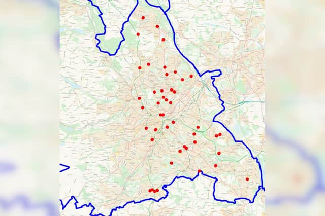 This map shows all the locations across Sheffield, marked by red dots, where there were at least two collisions involving child casualties recorded within a 50-metre radius between 2018 and 2022