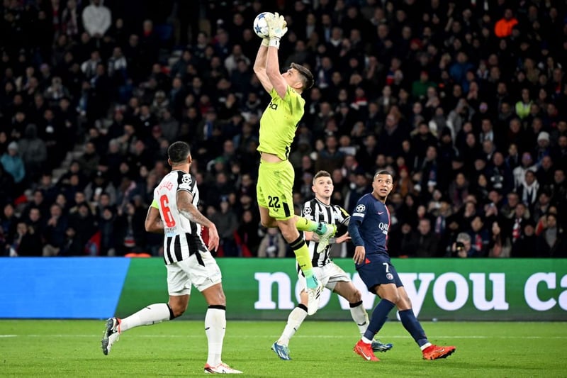 An inspired display from the Magpies No.22 with two point-blank saves to deny Kylian Mbappe & Bradley Barcola. World class. Also quick off his line to clear PSG danger. 

