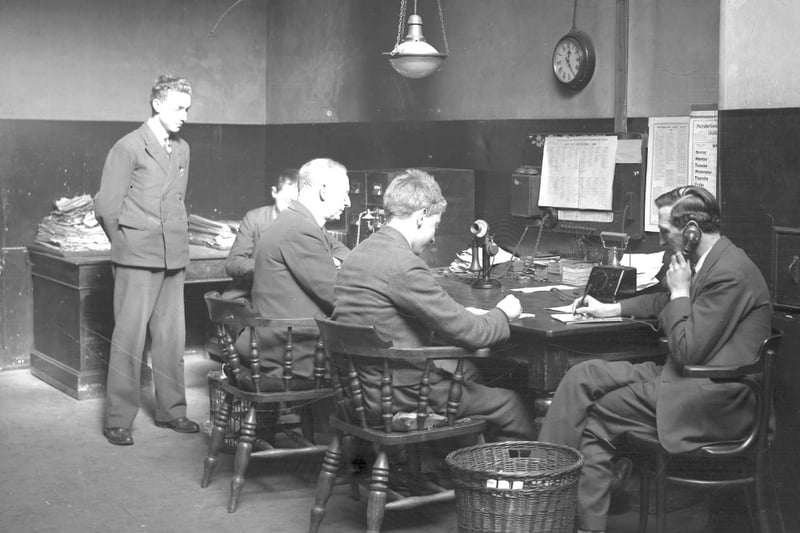 This was a typical scene in the Echo newsroom at the Bridge Street headquarters in the 1930s.