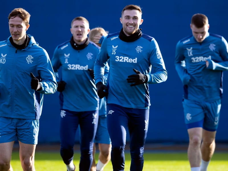 John Souttar and Kieran Dowell take part in a Rangers training session on Wednesday ahead of facing Aris Limassol