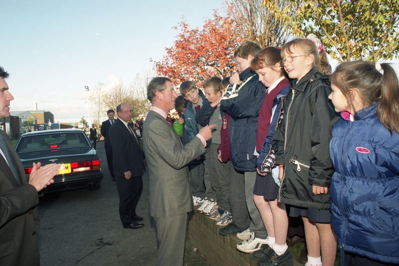 Prince Charles met local children who lined up outside the offices before his visit to the Echo in October 1998.