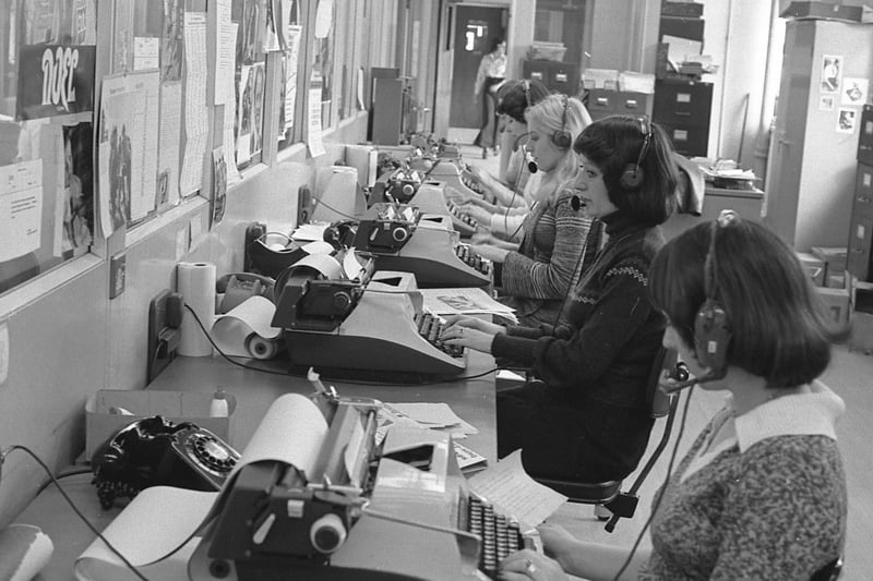 The copy takers hard at work in 1976.