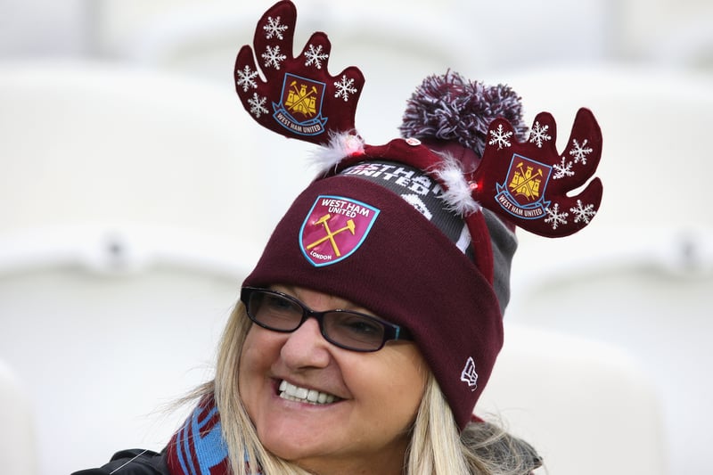 A West Ham fan sports a fetching set of reindeer antlers