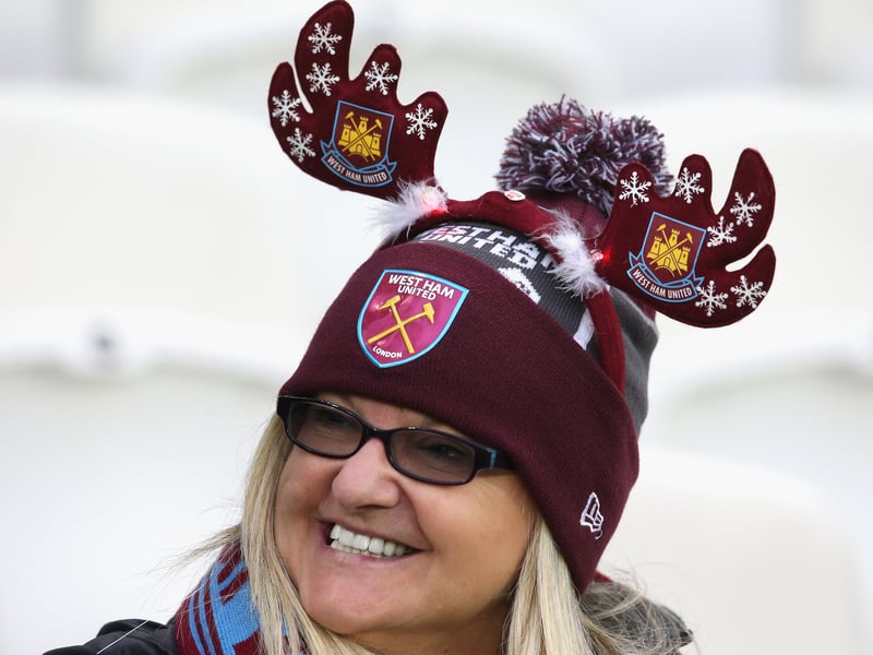 A West Ham fan sports a fetching set of reindeer antlers