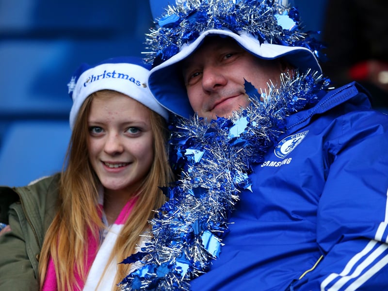 Chelsea fans get into the Christmas spirit during the Barclays Premier League match between Chelsea and Swansea City.