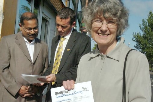 Fiona Hall, MEP, was assessing the impact of the recession on Sunderland's small businesses in 2009.
Here she is with Coun Paul Dixon and entrepreneur Benny John.