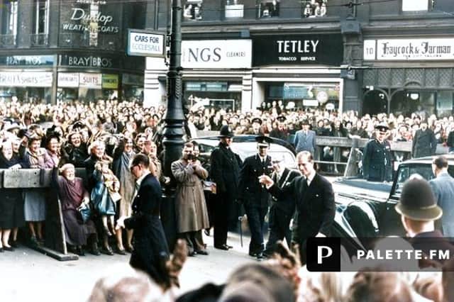 Duke of Edinburgh arriving at the Town Hall after opening the B.I.S.R.A. Laboratories 1953