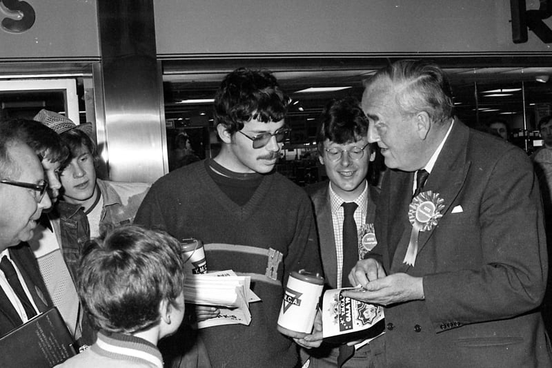 The Home Secretary William Whitelaw had a "close encounter of the trolley kind" when he visited The Galleries in 1983.
He narrowly missed being run down by a trolley "train" when he went walkabout.