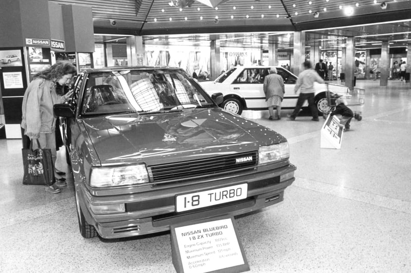 Nissan Bluebirds got plenty of attention when they went on show in the shopping centre in 1986.