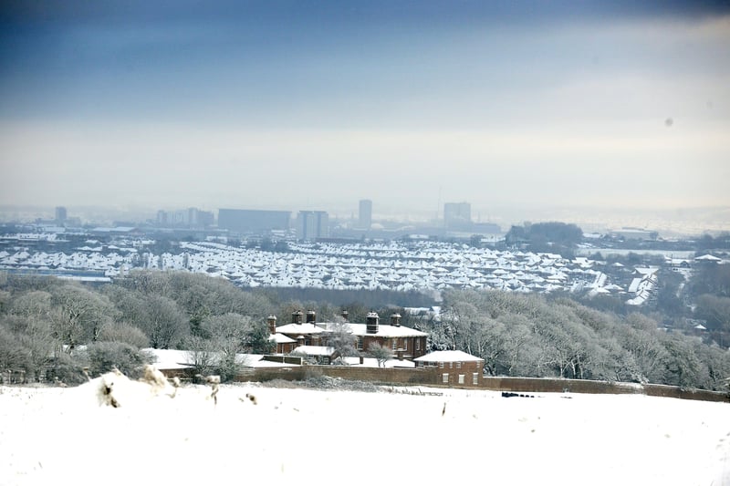 The city of Sunderland blanketed in snow.