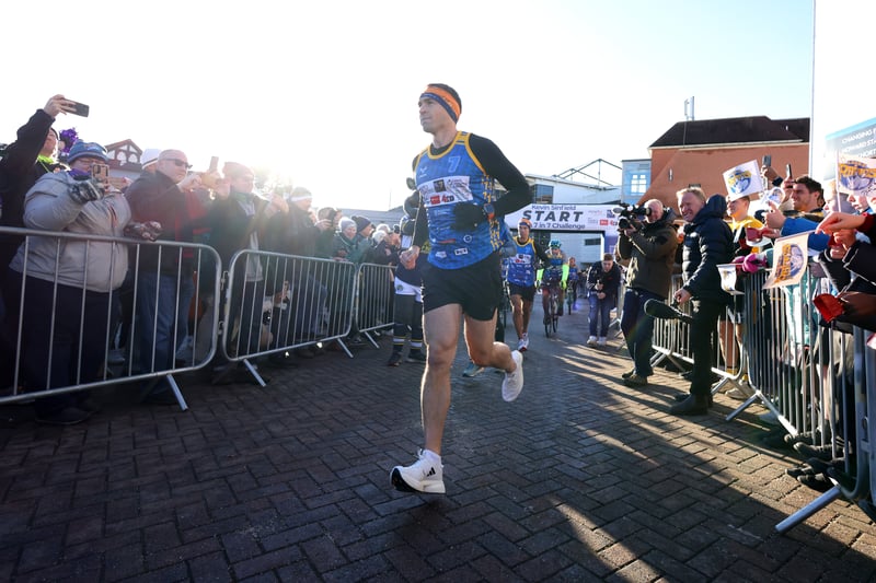 Kevin Sinfield departs from Headingley Stadium to York Minster during the Kevin Sinfield Ultra 7 In 7 In 7 Marathon Challenge.