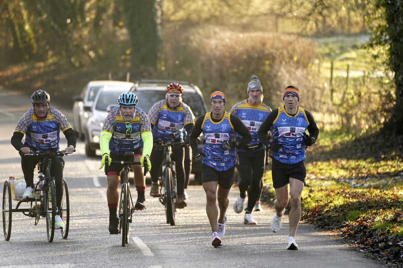 Kevin Sinfield (right) and participants during day one of 7 in 7 in 7 Challenge from Headingley to York Minster. 