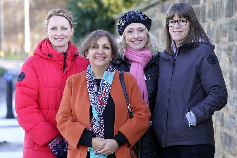 Members of Rob Burrow's specialist motor neurone disease medical team, Claire Laing, Agam Jumg, Christine Bailey-Scott and Ally Whelan outside Seacroft Hospital.