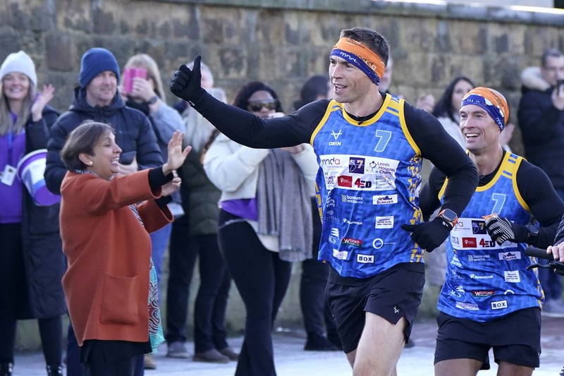 Kevin Sinfield runs past the Seacroft Hospital, prospective site of the Rob Burrow Centre for Motor Neurone Disease, during day one of 7 in 7 in 7 Challenge from Headingley to York Minster.