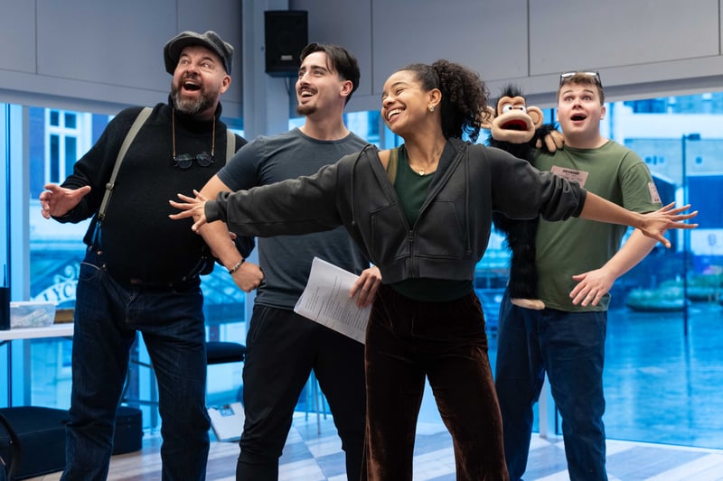Damian Williams, Bessy Ewa, Ronnie Burden, Max Fulham. Rehearsals Beauty and the Beast. Credit: Sam Taylor 